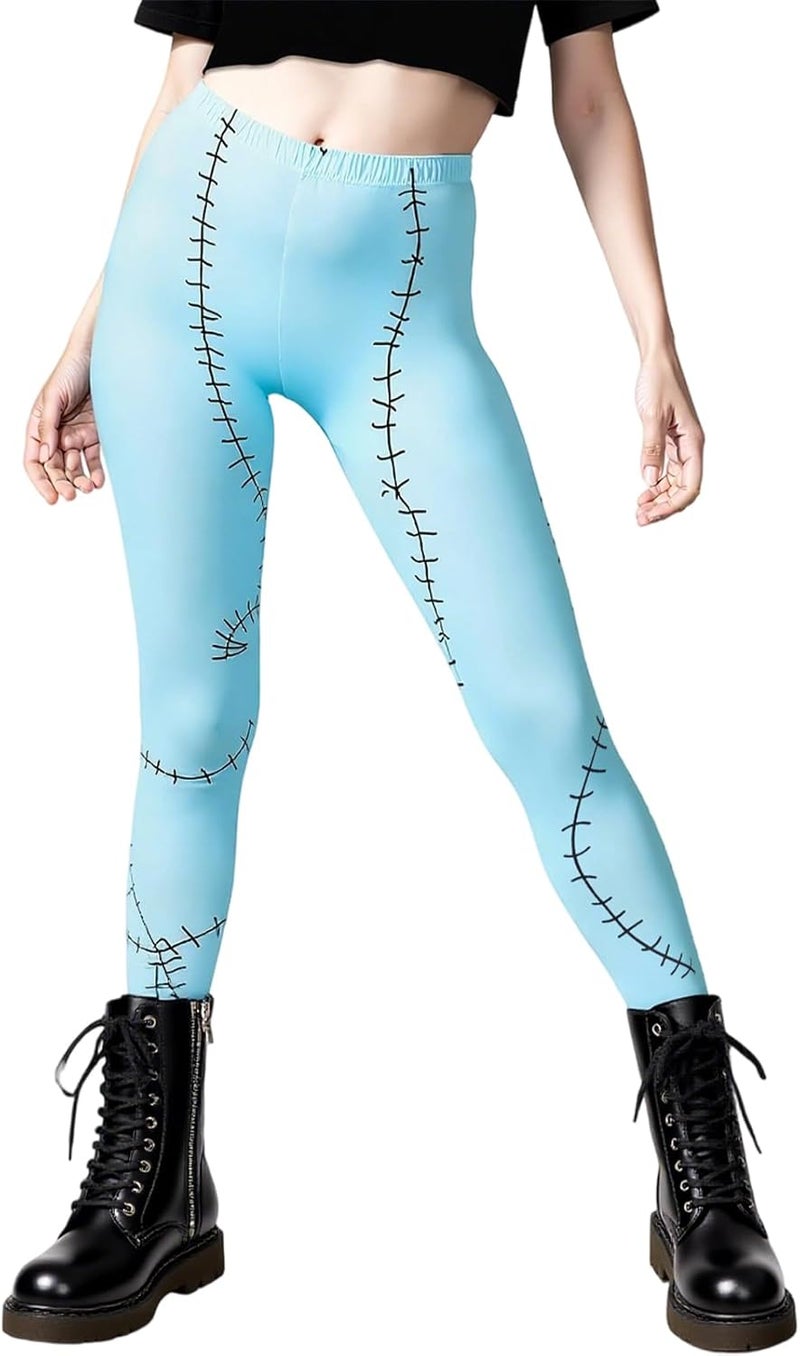 Simlakey Women's Halloween Leggings Blue Scar Printed Stretchy Peach Butt Leggings Yoga Pants S-XL for Cosplay Party - Image 1
